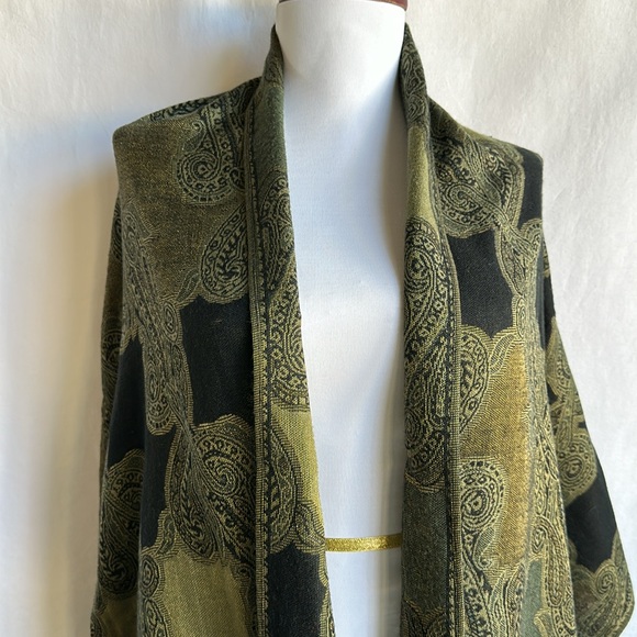 ‘90s Indian paisley abstract fringe shawl boho scarf - Picture 2 of 5